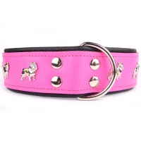 Leather collar Bulldog Pink Black 65x4