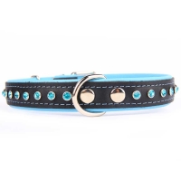 Leather collar rhinestones Blue Black 60x2,5